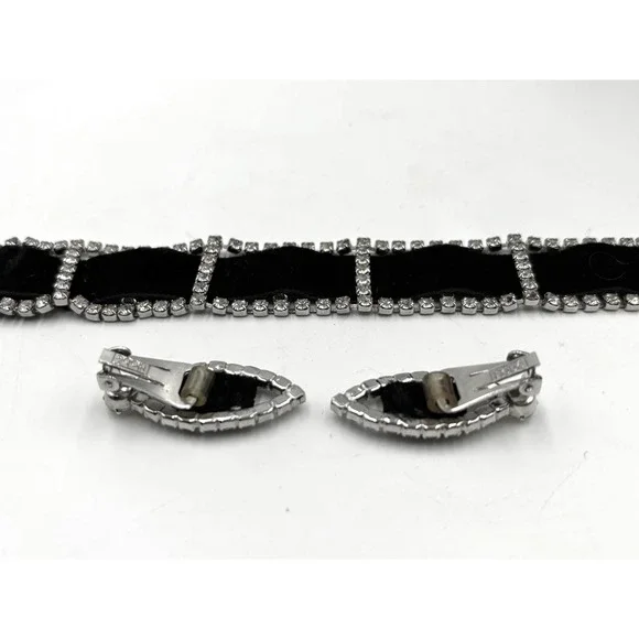 Authentic vintage Hobé 1940s Sparkling Velvet Choker Necklace & Earrings Set